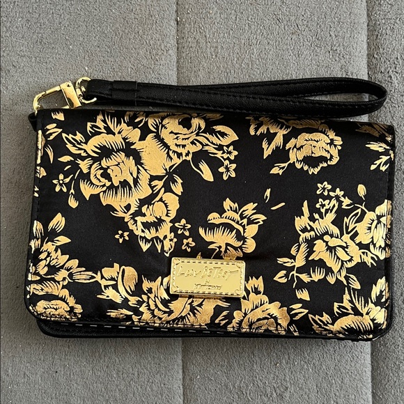 Betsey Johnson Handbags - Betsey Johnson Black and Gold Floral Wristlet